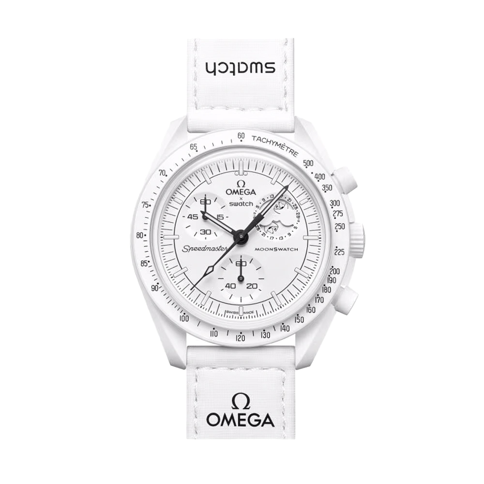 Swatch x Omega Bioceramic Moonswatch Mission to Moonphase Snoopy White