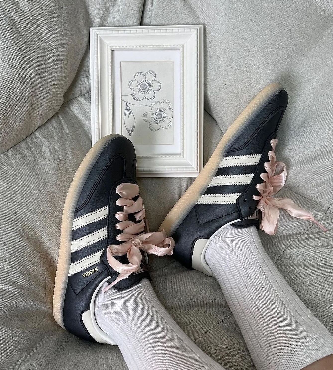 Adidas Samba OG Black Pink Ribbon Laces