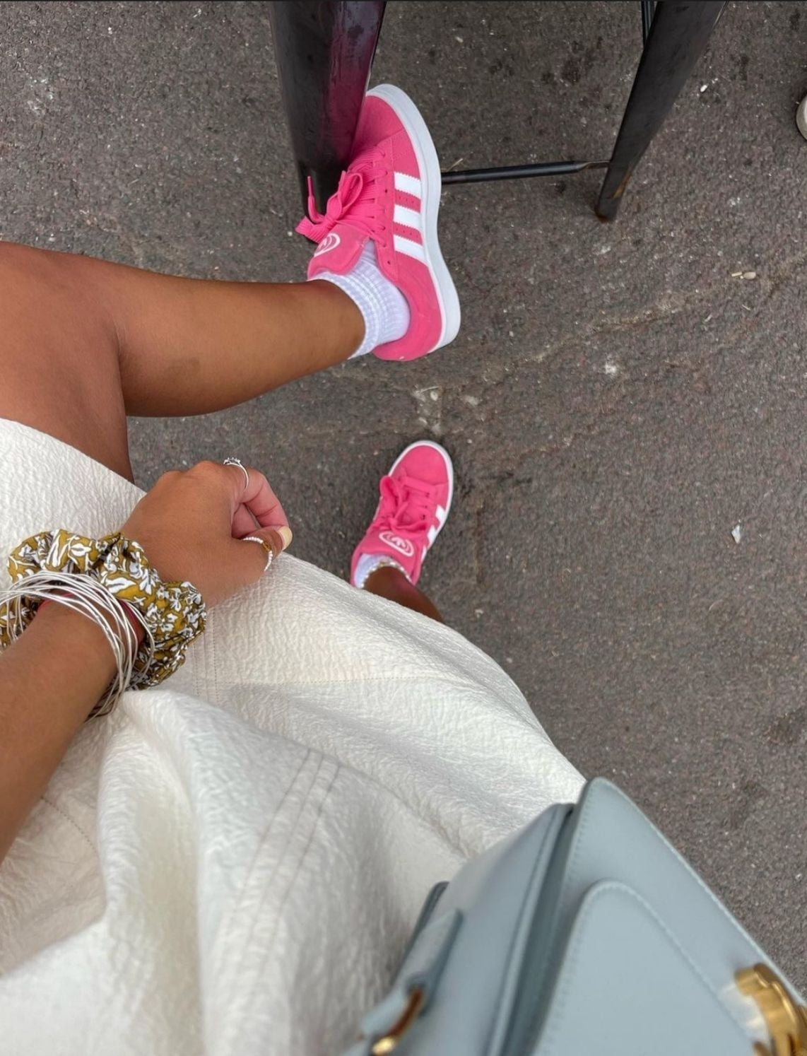 Pink adidas sneakers outfit on sale