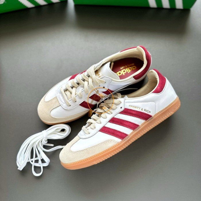 Ad*s samba sporty & rich white collegiate burgundy