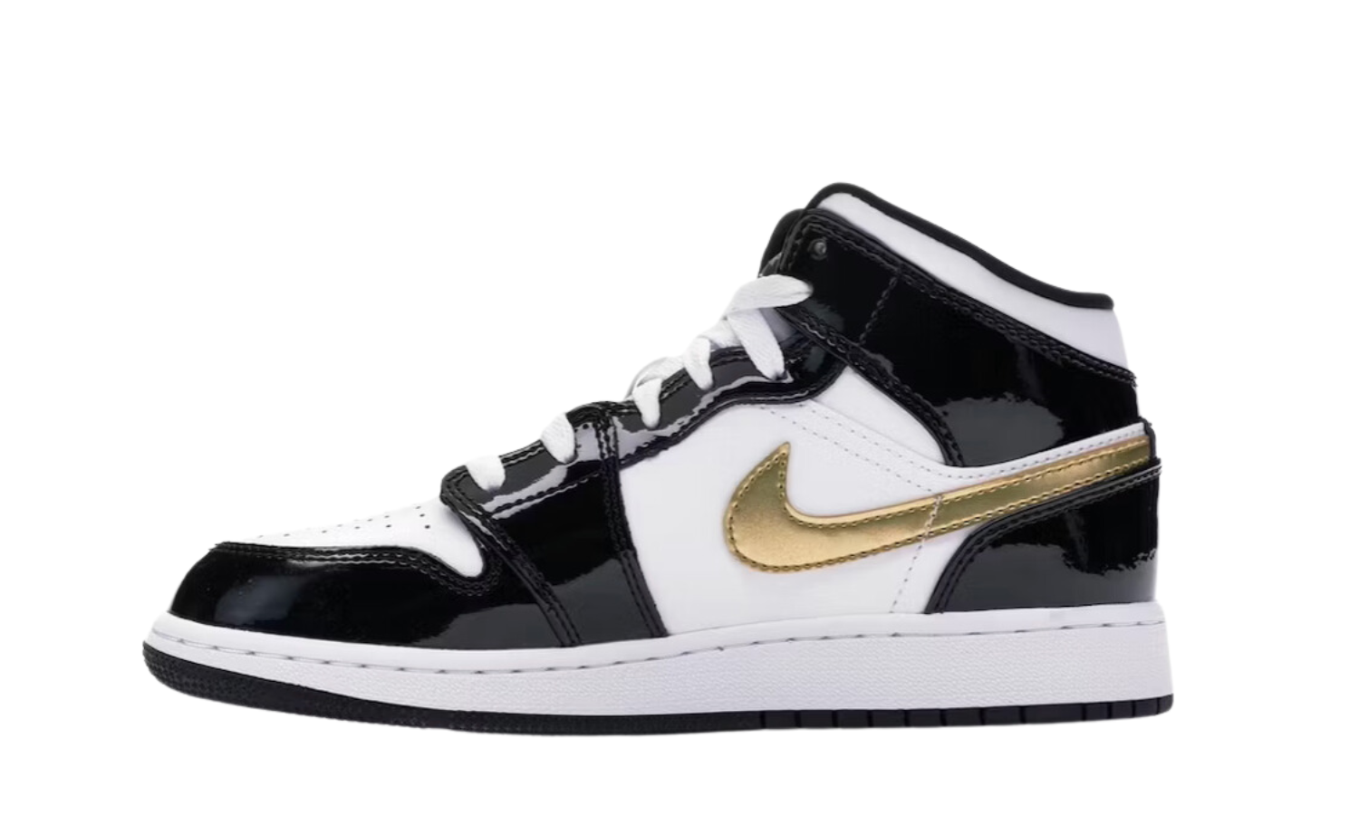 Jordan 1 Mid Patent Black White Gold (GS)