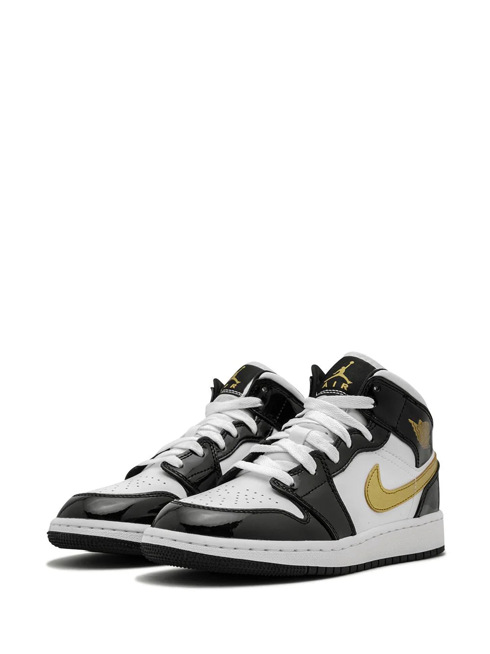 Jordan 1 Mid Patent Black White Gold (GS)